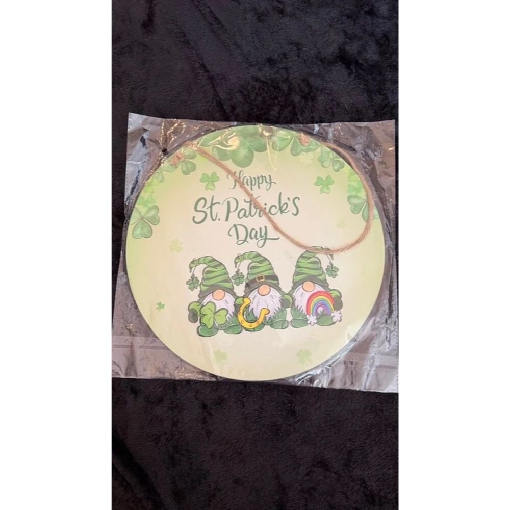 2 Sided Gnome Door Sign St Patrick’s Day Valentine’s Day 12” Round Wall Decor